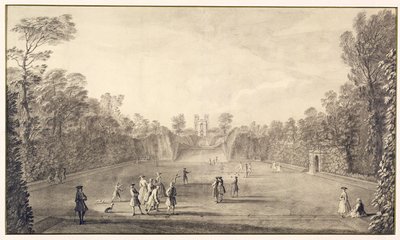 De Bowling Green in Claremont, 1738 door John Rocque